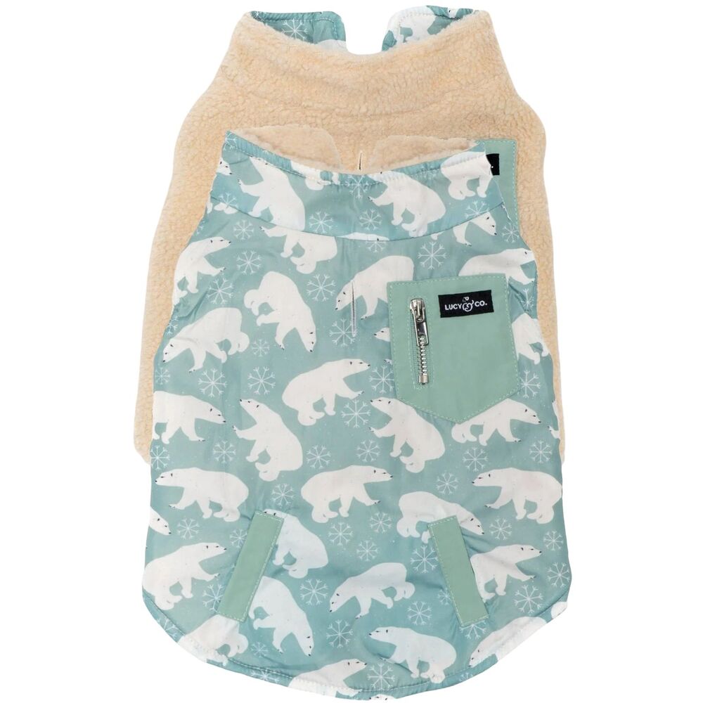 Lucy & Co NWOT Polar Bear Reversible Teddy Sherpa Fleece Dog Vest Jacket Sage Sm